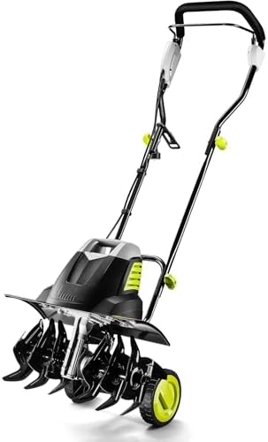 Electric Tiller 12 Amp Rototiller：Powerful Garden Tiller with 6 Steel Tines