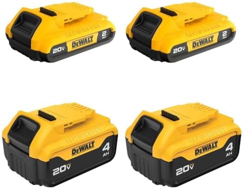 DEWALT 20V MAX Lithium Ion Battery, 2 Ah and 4 Ah, 4-Pack, Fuel Gauge LED Charge